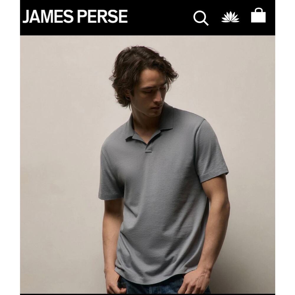 0213 James Perse Cotton Cashmere Polo Shirt Size 2 Medium Gray Made in Japan